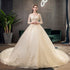 Vintage O Neck Full Sleeve Wedding Dress Lace Embroidery Gown