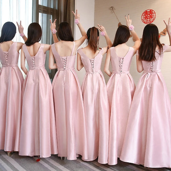 Lace Up Satin Bridesmaid Dress with Floor-Length A-Line Silhouette for Elegant Wedding Party
