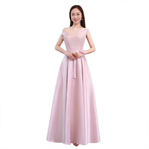 Lace Up Satin Bridesmaid Dress with Floor-Length A-Line Silhouette for Elegant Wedding Party