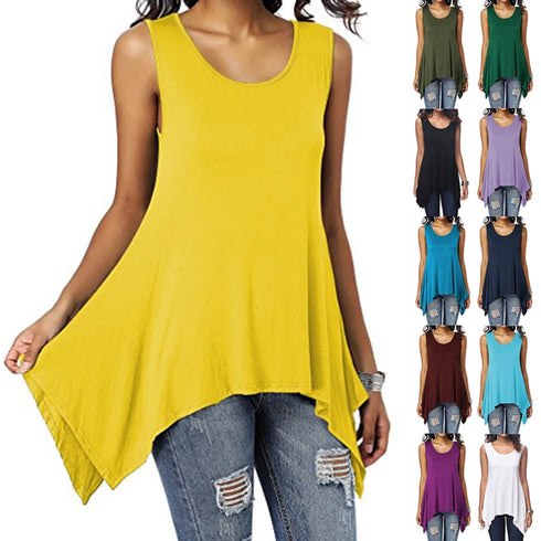 Stylish Summer Women's Casual Sleeveless Irregular Vest Blouse Tops for Holiday Outfits