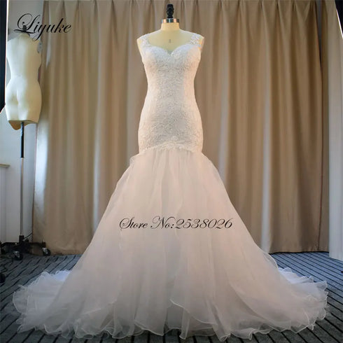 Liyuke Shining Symmetrical Lace Sweetheart Mermaid Wedding Dress