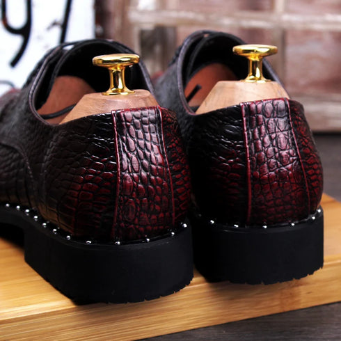 Men's Crocodile Dress Leather Lace-Up Shoes for Wedding and Office Events