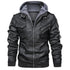 Men's Casual PU Leather Motorcycle Jacket for Autumn and Winter - Stylish Biker Coat with Detachable Hood and Zipper Closure
