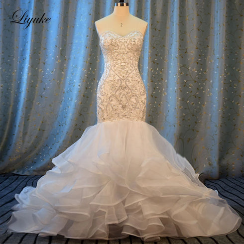 Liyuke Shining Symmetrical Lace Sweetheart Mermaid Wedding Dress