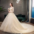 Vintage O Neck Full Sleeve Wedding Dress Lace Embroidery Gown