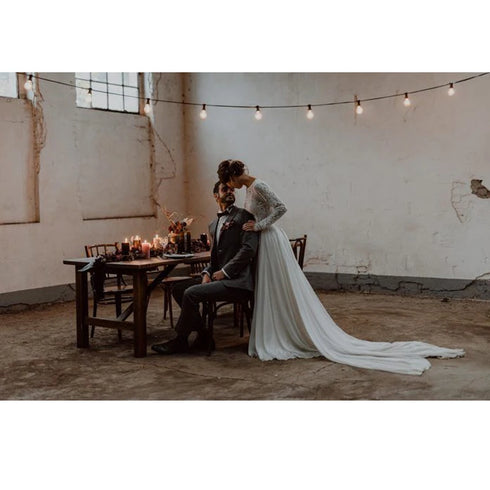 LORIE Two Pieces Wedding Dress Lace Top Chiffon Boho Bride Dress A-Line Customized Beach Wedding Dresses