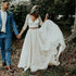 Boho Wedding Dress Long Sleeves A Line Chiffon Lace Two Pieces Gown for Beach Brides