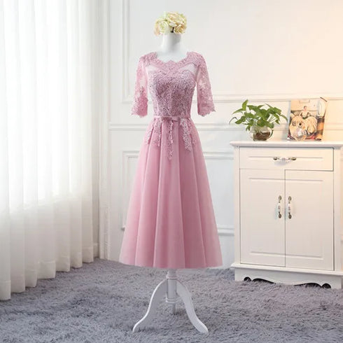 Bridesmaid Dress Elegant Floor-Length Organza Backless Lace With Built-In Bra Bridesmaid Dress Lace Appliques