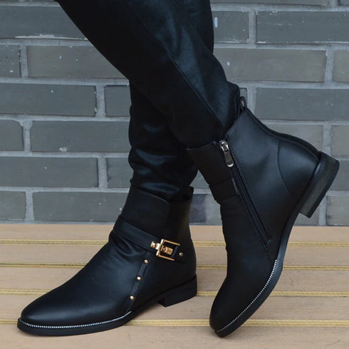 Stylish Men's Genuine Leather Ankle Boots with Plush Lining for Autumn and Winter Casual Wear