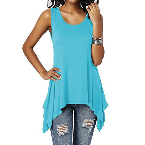 Stylish Summer Women's Casual Sleeveless Irregular Vest Blouse Tops for Holiday Outfits
