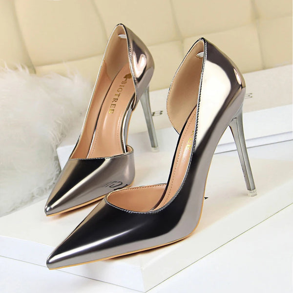 Glossy Leather Stripper Stiletto Wedding Bridal Pumps High Heels
