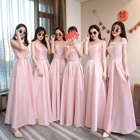 Lace Up Satin Bridesmaid Dress with Floor-Length A-Line Silhouette for Elegant Wedding Party