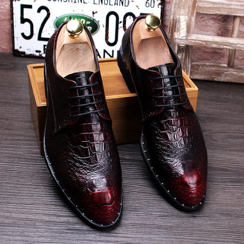Men's Crocodile Dress Leather Lace-Up Shoes for Wedding and Office Events