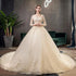 Vintage O Neck Full Sleeve Wedding Dress Lace Embroidery Gown