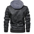Men's Casual PU Leather Motorcycle Jacket for Autumn and Winter - Stylish Biker Coat with Detachable Hood and Zipper Closure