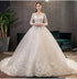 Vintage O Neck Full Sleeve Wedding Dress Lace Embroidery Gown