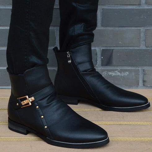 Stylish Men's Genuine Leather Ankle Boots with Plush Lining for Autumn and Winter Casual Wear