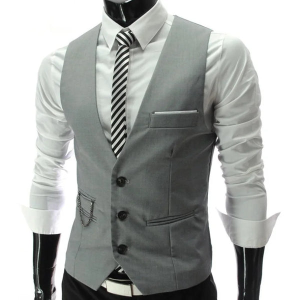 Grey Slim Fit Men's Casual Business Suit Vest Sleeveless Waistcoat Gilet