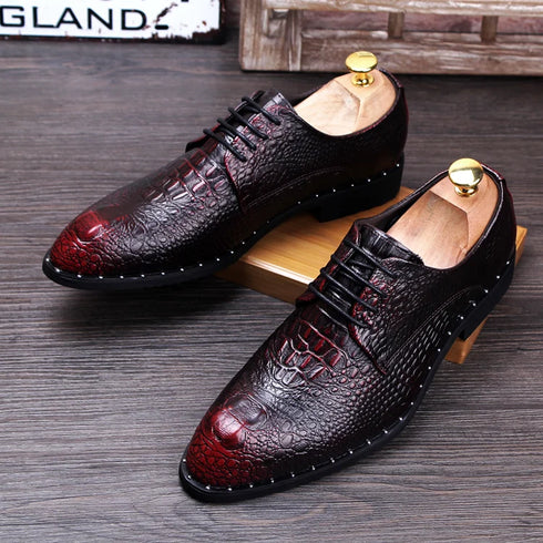 Men's Crocodile Dress Leather Lace-Up Shoes for Wedding and Office Events