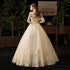 Vintage O Neck Full Sleeve Wedding Dress Lace Embroidery Gown
