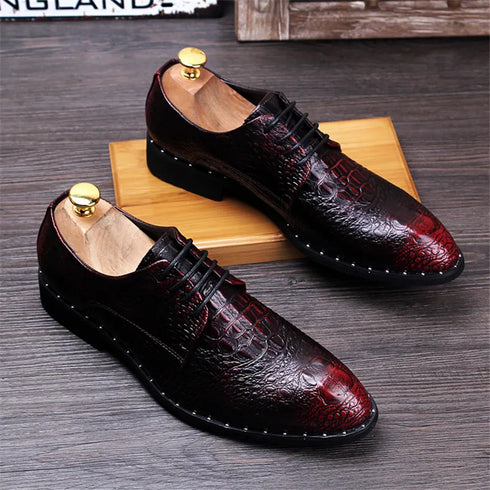 Men's Crocodile Dress Leather Lace-Up Shoes for Wedding and Office Events