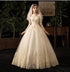Vintage O Neck Full Sleeve Wedding Dress Lace Embroidery Gown