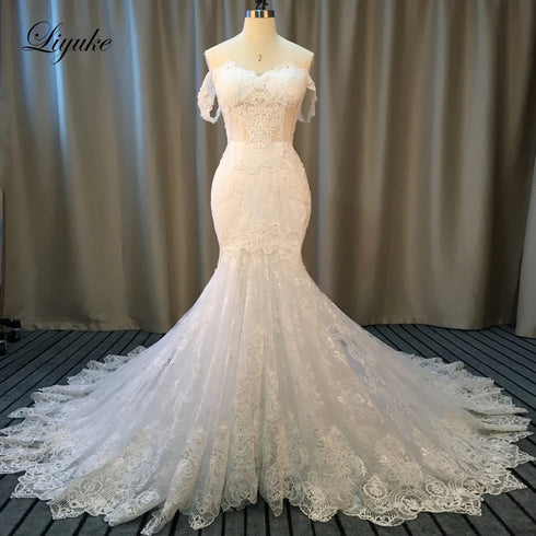 Liyuke Shining Symmetrical Lace Sweetheart Mermaid Wedding Dress