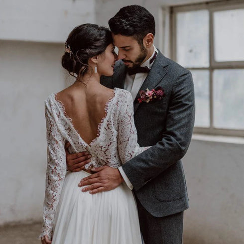 LORIE Two Pieces Wedding Dress Lace Top Chiffon Boho Bride Dress A-Line Customized Beach Wedding Dresses