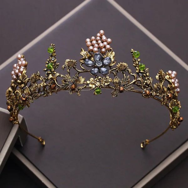 Elegant Baroque Crystal Flower Tiara - Luxury Wedding Hair Accessory