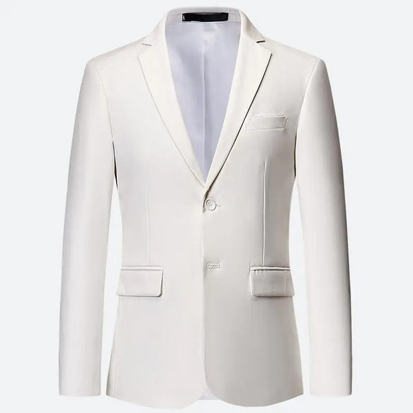 White Plus Size Formal Korean Suit Jacket for Men - Two Button Long Sleeve Wedding Blazer