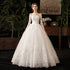 Vintage O Neck Full Sleeve Wedding Dress Lace Embroidery Gown