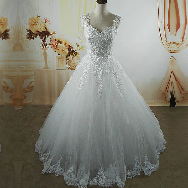 Customized ZJ9076-C White Ivory Pearls Wedding Dresses Plus Size