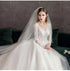 Vintage O Neck Full Sleeve Wedding Dress Lace Embroidery Gown