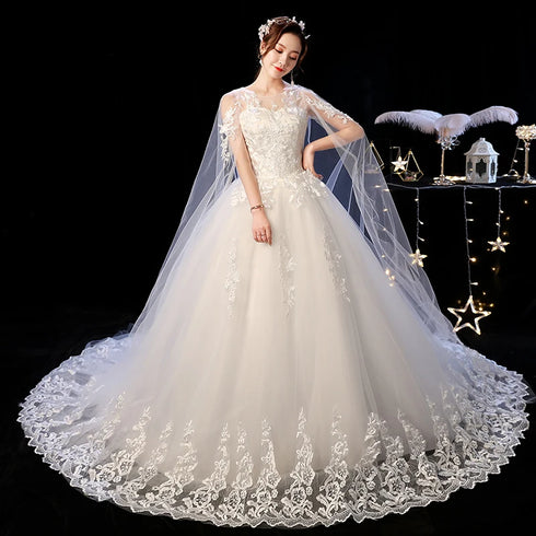 Elegant Court Train Lace Embroidery Princess Vintage Wedding Dress Plus Size Gowns Customized