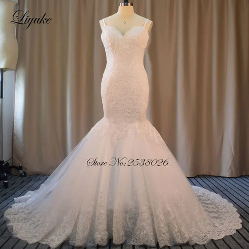 Liyuke Shining Symmetrical Lace Sweetheart Mermaid Wedding Dress
