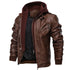 Men's Casual PU Leather Motorcycle Jacket for Autumn and Winter - Stylish Biker Coat with Detachable Hood and Zipper Closure