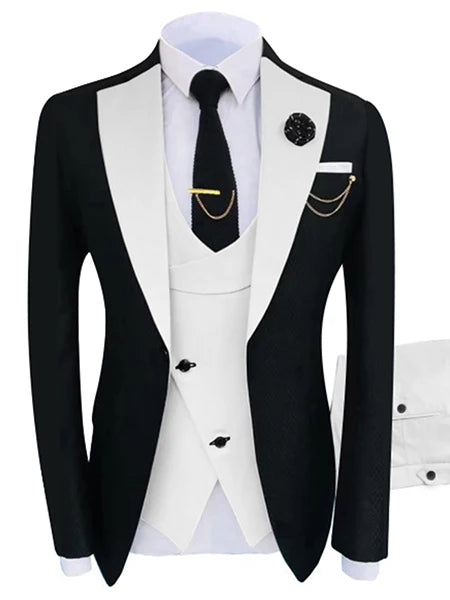 Luxury Men's Tuxedo Suit Set for Special Occasions - Stylish 3-Piece Ensemble with Jacket, Trousers, and Vest for Parties and Weddings