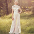 Chic Lace Applique Jumpsuit Wedding Dress with Illusion Back and Short Sleeves for Modern Brides