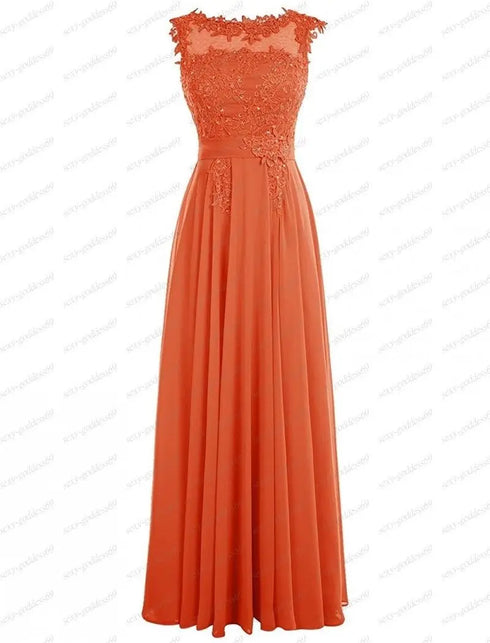 Bridesmaid Dress A Line Chiffon With Applique Beading Backless Floor Length Lace Up Bridal Dress