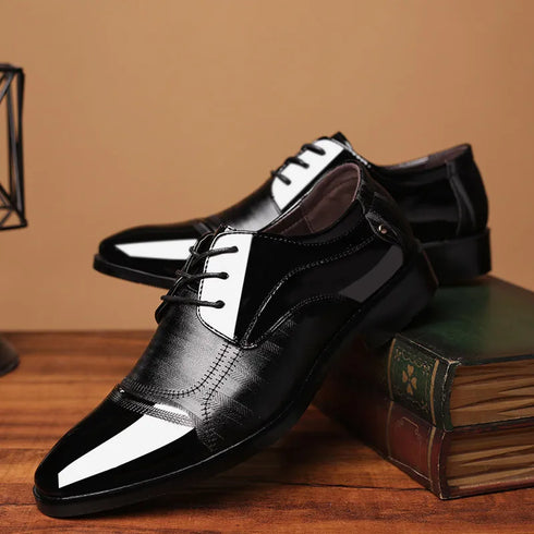 Elegant Breathable Leather Oxfords for Men - Stylish Formal Dress Shoes Perfect for Office, Parties, and Weddings with Comfortable Rubber Outsole and Lace-up Closure