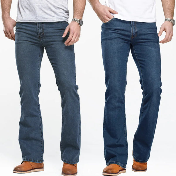 Mens Boot Cut Jeans Slightly Flared Slim Fit Trousers Designer Classic Stretch Denim Pants