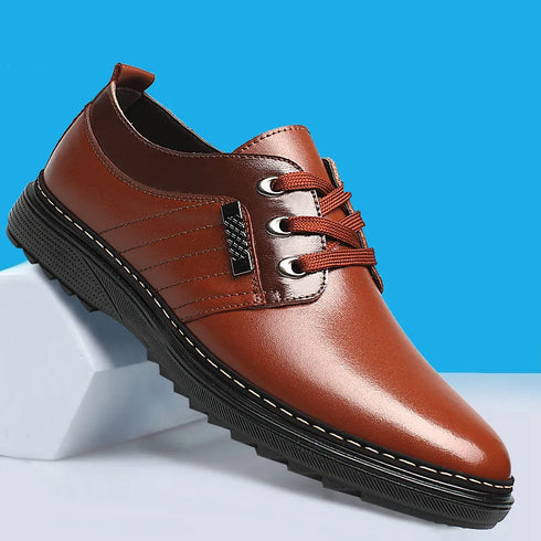 Elegant Men's Dress Shoes - Premium Business Leather Lace-up Brogue Footwear for Formal Events and Weddings