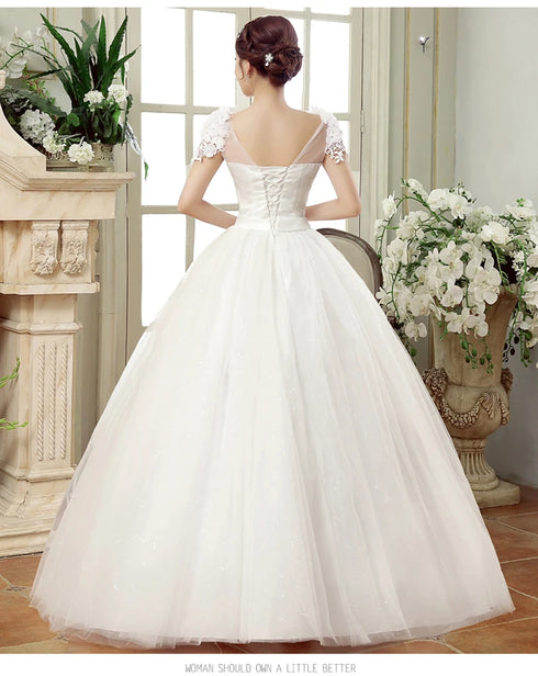 Customized Large Size Wedding Dress Ball Gowns Bride Embroidery Lace Up Flower Dresses