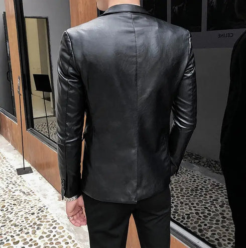 Stylish Slim Fit PU Leather Blazer Jackets for Men - Casual Business Suit Coats in 4XL Size for Autumn and Winter Wear