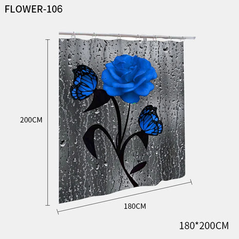 Red Rose and Butterfly Bathroom Mat and Shower Curtain Set Waterproof Eco-Friendly Design