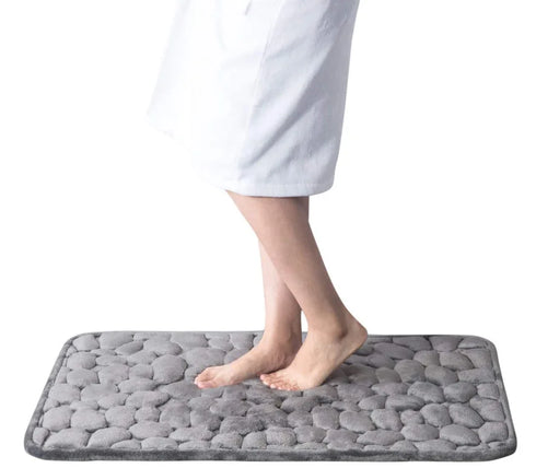 Cobblestone Embossed Bath Mat Water Absorption Non-Slip Memory Foam Washable Rug