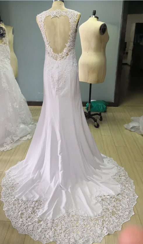 LORIE Sexy Mermaid Wedding Dress Sleeveless Lace Appliqued Gown