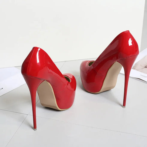 Red Patent Leather Round Toe Super High Heels Party Pumps Woman