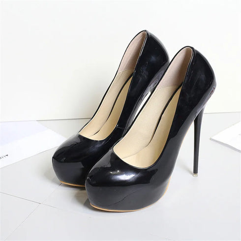 Red Patent Leather Round Toe Super High Heels Party Pumps Woman