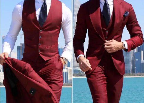 Elegant Slim Fit Wedding Tuxedo Suit Set for Men 3 Pieces Groomsmen Formal Business